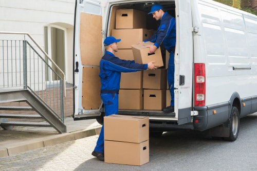 Customer moving storage items safely inside a self-storage facility
