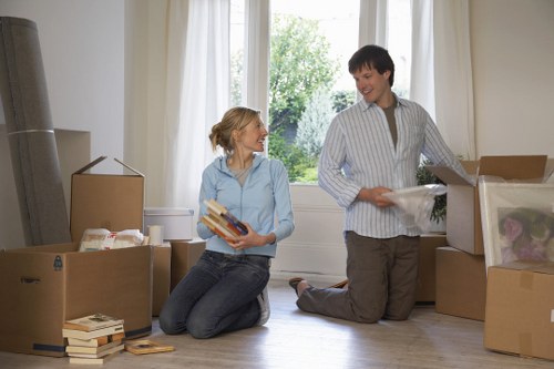 Careful loading of boxed household items for a flat move in North London